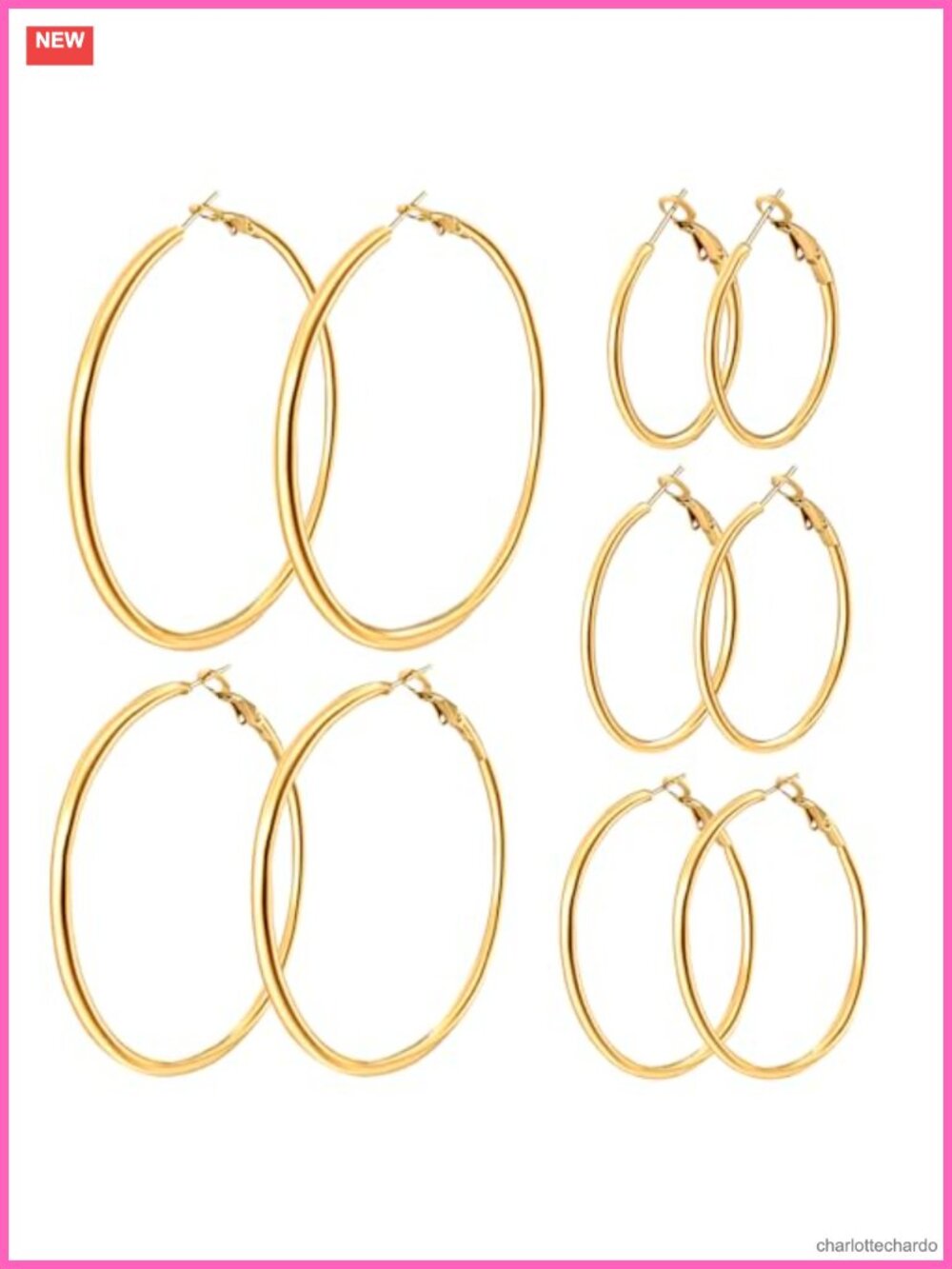 5 Pairs 14K Gold Stainless Steel Hoop Earrings Set